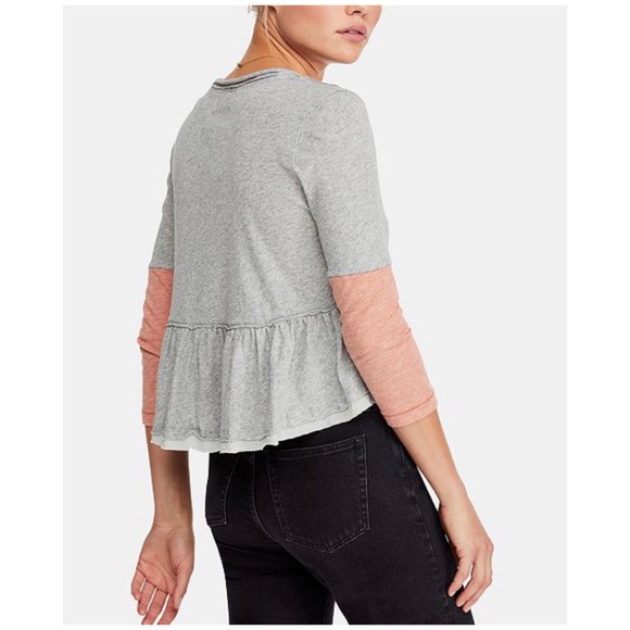 Free People Cotton Cropped Top Gray Orange Small - Picture 3 of 6